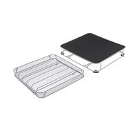 Supporto per macchina da caffè con cassetto a rete in acciaio argentato e parte superiore imbottita in schiuma