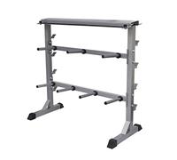 Supporto per manubri corti e manubri lunghi, supporto per manubri in acciaio ad alte prestazioni con due ripiani, base in gomma antiscivolo, portata max 300 kg, dimensioni 49 x 100 x 95 cm