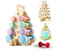 Supporto per manubri in legno, telaio a A, 4 ripiani, per prevenire graffi, con manico, per manubri da 3-7 kg, per casa, palestra, per bambini, donne