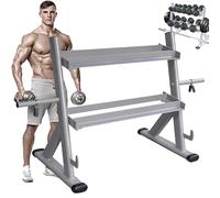 Supporto Per Manubri,Supporto Per Manubri In Acciaio A 2 Livelli,Supporto Per Pesi, Per Allenamento Di Forza Per Esercizi A Casa E In Palestra,Max 300 Kg, Resistente E Durevole, (Solo Rack),Grey