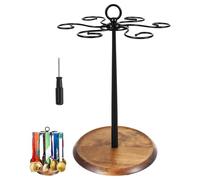 Supporto per medaglie girevole a 360 gradi, in legno, girevole per medaglie, può contenere oltre 36 medaglie, non è necessaria alcuna foratura, per medaglie di tutte le dimensioni, come porta bevande