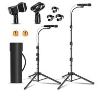 Supporto per microfono a collo di cigno a 360° per microfono da canto, altezza regolabile da 61 cm a 170 cm, con 2 clip per microfono, per adulti e bambini, per palcoscenico per lezioni di canto