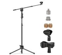Supporto per Microfono, Asta per Microfono Treppiede, altezza regolabile 232 cm, 2 clip, Adattatore 3/8"→5/8", Supporto per Microfono da Terra Braccio Estens, Per Palco, Conf, Reg, Podcast