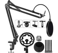 Supporto per microfono per palla di neve blu, braccio braccio braccio a forbice con supporto ammortizzatore, parabrezza e filtro pop a doppio strato, supporto per braccio per microfono resistente, braccio per trasmissione (braccio con ammortizzatore)