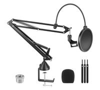 Supporto per microfono regolabile, con vite da 3/8" a 5/8" e 1/4", doppio filtro dell'aria, cappuccio per microfono e fascetta, portata fino a 2 kg, compatibile con Blue Yeti, HyperX Quadcast, N