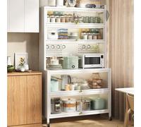 Supporto per microonde a 5 livelli Rack da cucina con armadietti Pannello forato regolabile Flip doppia porta per spezie e pentole Soluzione di archiviazione multifunzionale