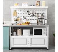 Supporto per microonde a 5 livelli, tavolo da cucina autoportante con armadietti, grande mensola bianca da cucina per casa, ristorante e hotel, versatile per panettieri