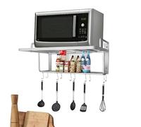 Supporto per microonde con gancio, 2 ripiani, da cucina, da appendere, a parete, in alluminio, per forno a microonde