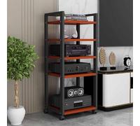 Supporto per mobiletto multimediale AV regolabile a 6 livelli, robusto ripiano audio-video da 120 cm, mobile per Home Theater e soggiorno, finitura noce rossa, 60 x 40 x 120 cm, design multifunzionale