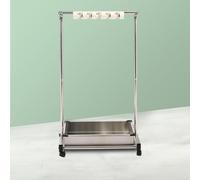 Supporto per mocio mobile da pavimento, porta mocio e scopa con ruote, supporto per attrezzi da esterno mobile, organizer per attrezzi da giardino per garage, fabbriche(5 slots+6 hooks)