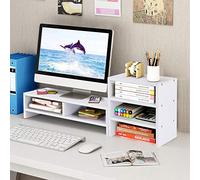Supporto per Monitor da scrivania con 3 Strati Mensola per Monitor Organizer a 3 Livelli Elementi Desktop Archiviazione del Monitor da Tavolo Supporto per TV Mensola per Organizer Bianco
