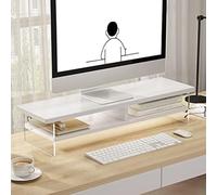 Supporto per Monitor in Legno a 2 Livelli, Rialzo per Monitor con Supporto in Acrilico Supporto per Mensola TV Trasparente per Computer Multi Media, Bianco, 60 cm