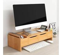 Supporto per monitor in legno con cassetto, organizer da scrivania a 2 ripiani per risparmiare spazio, perfetto per computer e TV a schermo piatto, elegante alzata da scrivania