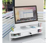 Supporto per monitor in legno Riser Scrivania angolare a 2 livelli con cassetto e portapenne, supporto triangolare per monitor del computer per casa e ufficio, design a scaffale aperto