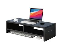 Supporto Per Monitor - Rialzo In Legno A 2 Livelli | Stazione Di Ricarica USB Con 4 Porte | Organizer Da Tavolo Per Computer Portatile, Ripiano Per Stampante, Schermo, Ideale Per Ufficio, Casa, Studio