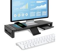 Supporto per Monitor, Supporto per Monitor Multifunzionale con Cassetto, Supporto per Monitor Ergonomico da Tavolo, Facile Ricarica Del Telefono, 3 Porte USB 2 Porte di Ricarica per Desktop Manager