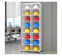 Supporto per organizzatore di Cappelli, Supporto Regolabile per caschi di Sicurezza in Metallo, 4-32 Griglie, ripiano Mobile per caschi di Sicurezza bloccabile con Ruote universali, 100-192