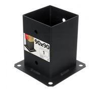 Supporto per pali 90 x 90 mm - Manicotto a vite per pali in legno, boccola inferiore, scarpa per palo, scarpe per travi, colore nero, verniciato a polvere, fissaggio stabile per pali di recinzione