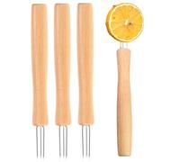 Supporto per pannocchie di mais, per barbecue a 3 denti con manico in legno, spiedini per pannocchie di mais inclusi 4 pezzi, perfetti per barbecue, campeggio, feste e