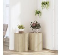 Supporto per piante, 2 pezzi, in legno di rovere Sonoma, 30 x 30 x 50 cm, per interni, stabile, moderno, per soggiorno, balcone, terrazza, con supporto da parete per decorazione e conservazione delle