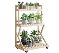 Supporto Per Piante A 3 Livelli Per Interni, Scaffale Rustico Per Fiori Per Più Piante, Scaffale Alto A Scala Con Ruote, Portavasi In Legno Per Casa, Ufficio, Giardino, P（Natural-50Cm/19.7）