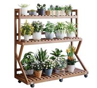 Supporto per Piante A 3 Livelli per Interni, Scaffale Rustico per Fiori per più Piante, Scaffale Alto A Scala con Ruote, Portavasi in Legno per Casa, Ufficio, Giardino, P（Walnut-100Cm/39.4）