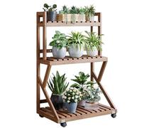 Supporto per Piante A 3 Livelli per Interni, Scaffale Rustico per Fiori per più Piante, Scaffale Alto A Scala con Ruote, Portavasi in Legno per Casa, Ufficio, Giardino, P（Walnut-60Cm/23.6）