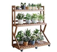 Supporto per Piante A 3 Livelli per Interni, Scaffale Rustico per Fiori per più Piante, Scaffale Alto A Scala con Ruote, Portavasi in Legno per Casa, Ufficio, Giardino, P（Walnut-70Cm/27.6）