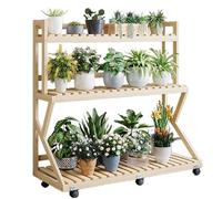 Supporto Per Piante A 3 Livelli Per Interni, Scaffale Rustico Per Fiori Per Più Piante, Scaffale Alto A Scala Con Ruote, Portavasi In Legno Per Casa, Ufficio, Giardino, P（Natural-100Cm/39.4）