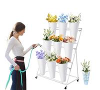 Supporto per piante a 4 ripiani con ruote di bloccaggio, carrello per fiori in metallo per interni ed esterni, ideale per decorazioni nuziali e espositori per fioristi
