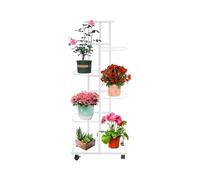 Supporto per piante a 6 livelli in metallo con ruote, altezza 112 cm, per fiori ed erbe, con 4 ruote girevoli e freni, scaffale per piante per soggiorno, balcone, serra (bianco)