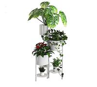 Supporto per piante a più livelli da interno, 79,5 x 40 cm, in metallo, decorativo, bianco, supporto per piante in vaso per piante in vaso