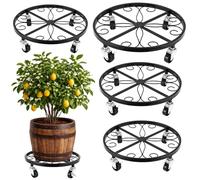 Supporto per piante con ruote, confezione da 4 rulli per piante in ferro battuto, resistente, da 11/12/12,6/13,5 pollici, in ferro battuto, carrello per piante con ruote, carrello per fiori da esterno