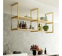 Supporto per piante da appendere al soffitto, per interni, con ripiani galleggianti, in ferro massello, espositore per bicchieri da vino, 2° piano (100 x 30 x 80 cm)