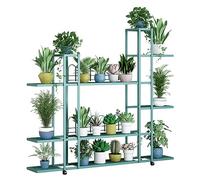 Supporto per piante da esterno in metallo a 4 ripiani con ruote, mensola decorativa salvaspazio per soggiorno, patio, giardino, balcone, scala versatile per esposizione di piante.
