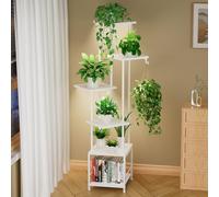 Supporto per piante da interno con luce crescente, supporto per piante alto a 6 livelli da interno, mensola per piante in metallo con gancio per appendere e luce regolabile, ideale per soggiorno,
