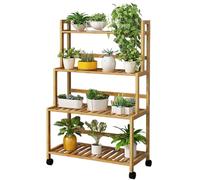 Supporto per Piante da Interno Ed Esterno A 4 Ripiani in bambù con Ruote per Piante Multiple, Scala Portavasi per Finestre, Giardino, Balcone, Soggiorno, 60 Cm/23,6" L（70Cm/27.6）