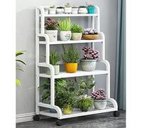 Supporto per Piante da Interno, Espositore per Fiori per Piante in Metallo Rotolante con Ruote Bloccabili, Scaffale Decorativo per Scaffale per Fiori a 4 Livelli, Scaffale da Giardino per Pi