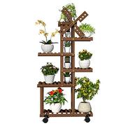 Supporto per piante in legno, 6 ripiani, verticale, con mulino a vento e ruote, decorazione per giardino e patio