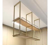 Supporto per piante in legno a 2 ripiani in stile vintage e portabottiglie con guardrail multifunzionale mensola galleggiante per esposizione e conservazione, facile da installare, finitura dorata