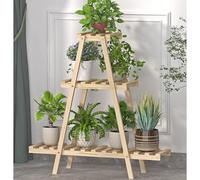 Supporto per Piante in Legno A 3 Livelli per Interni Ed Esterni, Scaffale Alto per Piante Multiple, Portavasi per Fiori, Scala per Finestra, Giardino, Balcone, Patio, Nat（Walnut）