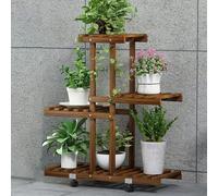 Supporto per piante in legno con ruote a 4 ripiani, per uso interno/esterno, scaletta per piante, ideale per patio, balcone, soggiorno, perfetto per vasi e fioriere