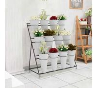 Supporto per Piante in Metallo a 3 Livelli, Robusto e con Ruote - Scaffale Versatile per esporre Fiori da Interni ed Esterni, Ideale per Giardini, patii, fioristi e Decorazioni per la casa -