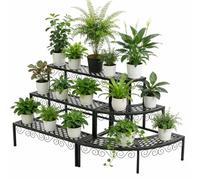 Supporto per piante in metallo a 3 livelli, supporto per piante a scala in ferro, organizer per riporre oggetti utili e resistenti, mensola angolare a più livelli per piante da fiore (nero)(A)