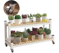 Supporto per piante in metallo con ruote a 2/3 ripiani, salvaspazio, per interni ed esterni, perfetto per giardino, balcone e scarpiera.