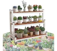 Supporto per piante in metallo con ruote a 2 e 3 ripiani da giardino per interni/esterni, 80/100/120 cm, nero e bianco, perfetto per la decorazione della casa e il giardino