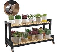 Supporto per piante in metallo con ruote, scaffale per fiori a 2 e 3 ripiani, salvaspazio, per interni ed esterni, giardino e balcone, versatile nizer e scarpiera