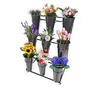 Supporto per piante in metallo resistente con secchi, carrello di esposizione del fiore mobile per patio Garden Living Room, 3 livelli Freestanding Floral Rack con freni per fiorini Home Decor Enthusi