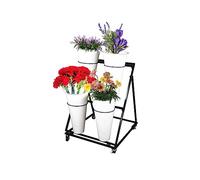 Supporto per piante in metallo resistente con secchi, carrello di esposizione del fiore mobile per patio Garden Living Room, 3 livelli Freestanding Floral Rack con freni per fiorini Home Decor Enthusi