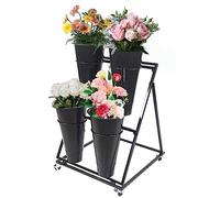 Supporto per piante in metallo resistente con secchi, carrello di esposizione del fiore mobile per patio Garden Living Room, 3 livelli Freestanding Floral Rack con freni per fiorini Home Decor Enthusi